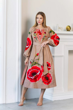 Вишита сукня «Карміна» кольору мокко