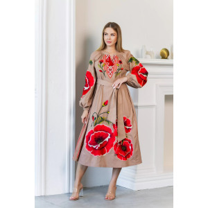 Вышитое платье «Карміна» цвета мокко