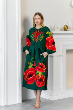 Вишита сукня «Карміна» смарагдового кольору