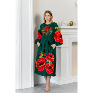 Вышитое платье «Карміна» изумрудного цвета