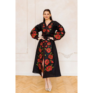 Вишита сукня «Харизма» чорного кольору з червоним орнаментом