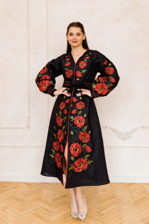 Embroidered dress "Charisma" in black with red ornament