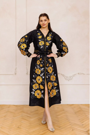 Embroidered dress "Charisma" in black with golden ornament