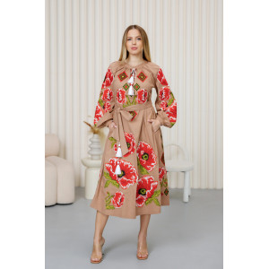 Вышитое платье «Пристрасть» цвета мокко