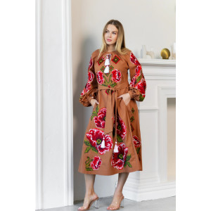 Вышитое платье «Пристрасть» терракотового цвета