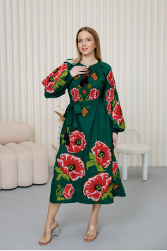 Вишита сукня «Пристрасть» смарагдового кольору