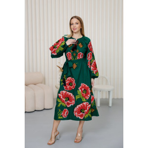 Вышитое платье «Пристрасть» изумрудного цвета