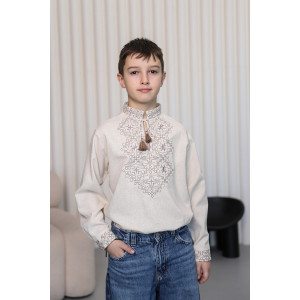 Вишиванка для хлопчика «Єдність» меланжевого кольору з сірим орнаментом