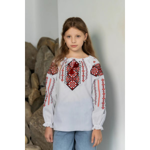 Вышиванка для девочки «Гануся» белого цвета с красным орнаментом