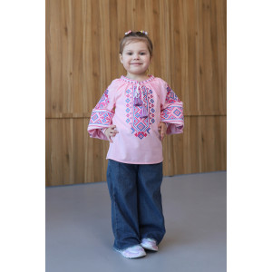 Вишиванка для дівчинки «Зіронька» рожевого кольору з блакитним орнаментом