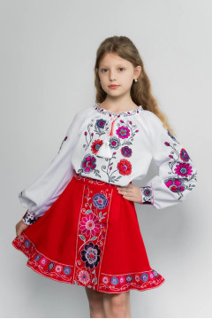 Вишитий костюм для дівчинки «Барвіночка» біло-червоного кольору