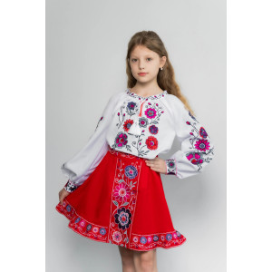 Вишитий костюм для дівчинки «Барвіночка» біло-червоного кольору