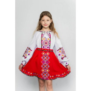 Вишитий костюм для дівчинки «Барвисте диво» біло-червоного кольору