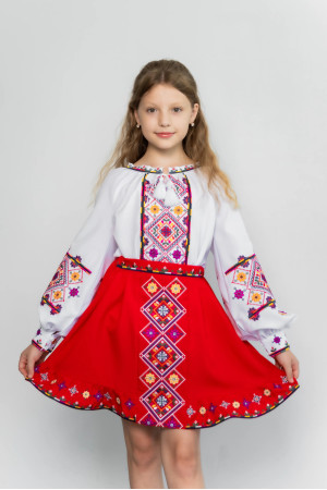 Embroidered costume for a girl "Colorful miracle" in white and red
