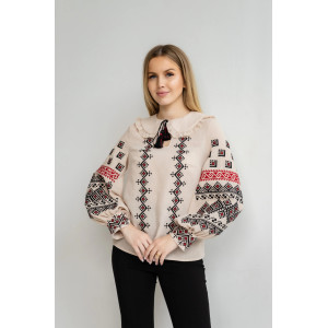Вышиванка «Ошатна» бежевая с черно-красной вышивкой
