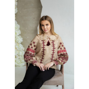 Вышиванка «Ошатна» бежевая с бордовой вышивкой