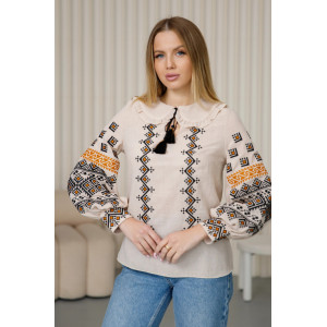 Вышиванка «Ошатна» бежевая с черно-золотой вышивкой