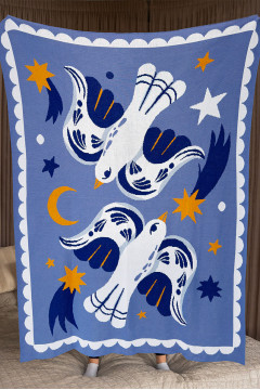 Плед «Птахи на зоряному небі» голубого цвета, 130х170 см