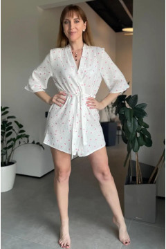 Халат «Зефир» белого цвета с розовыми сердечками