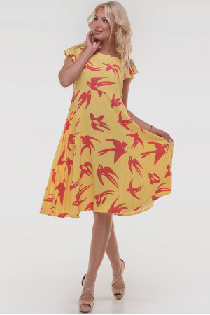 Платье «Лилас» желтого цвета с ласточками
