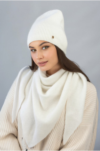 Комплект «Ажен» (шапка та косинка) білого кольору