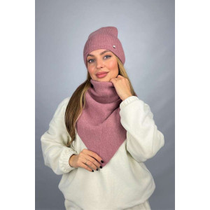 Комплект «Ажен» (шапка та косинка) кольору темної пудри