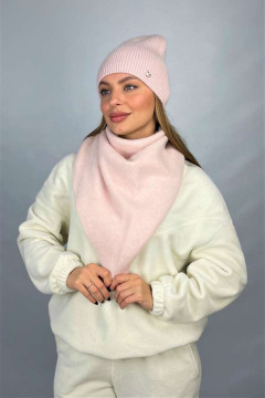 Комплект «Ажен» (шапка та косинка) кольору світлої пудри