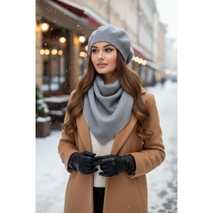 Комплект «Кристина» (берет та косинка) сірого кольору