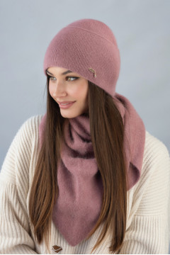 Комплект «Кьяра» (шапка та косинка) кольору темної пудри