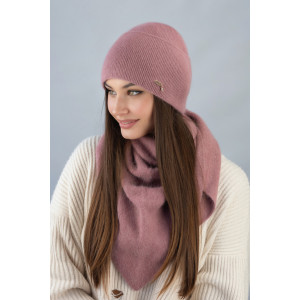 Комплект «Кьяра» (шапка та косинка) кольору темної пудри
