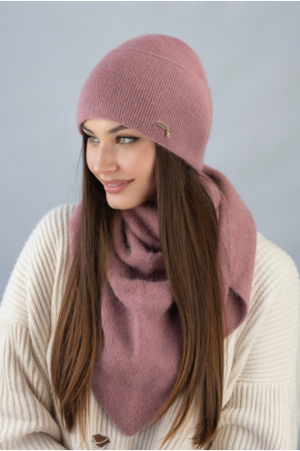 Комплект «Кьяра» (шапка и косынка) цвета темной пудры