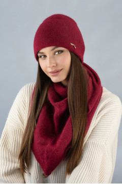 Комплект «Кьяра» (шапка та косинка) бордового кольору