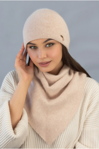 Комплект «Кьяра» (шапка и косынка) кремового цвета