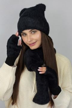 "Sky" set (hat, scarf and mittens) black