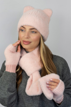 "Sky" set (hat, scarf and mittens) powder color