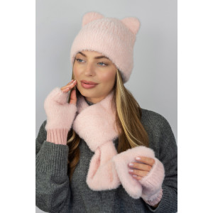 Комплект «Аурелия» (шапка, шарф и митенки) белого цвета