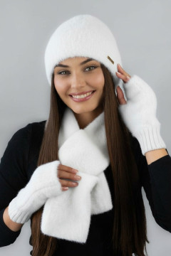 Комплект «Аурелія» (шапка, шарф та мітенки) білого кольору