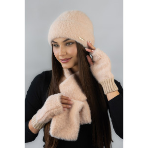 Комплект «Аурелія» (шапка, шарф та мітенки) кремового кольору
