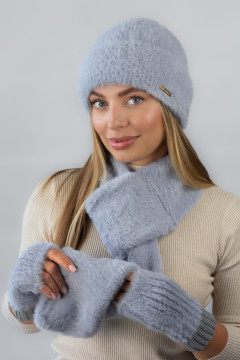 Комплект «Аурелія» (шапка, шарф та мітенки) сірого кольору