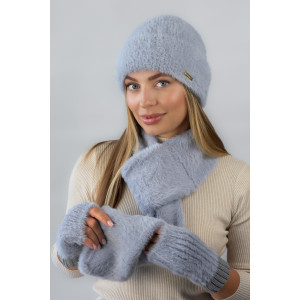 Комплект «Аурелія» (шапка, шарф та мітенки) сірого кольору