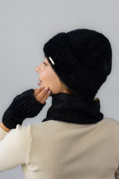 Комплект «Аурелія» (шапка, шарф та мітенки) чорного кольору