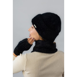 Комплект «Аурелия» (шапка, шарф и митенки) черного цвета
