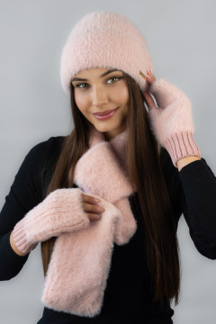 Комплект «Аурелія» (шапка, шарф та мітенки) кольору пудри