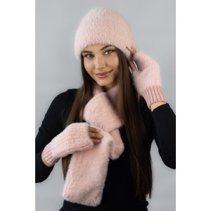Комплект «Аурелія» (шапка, шарф та мітенки) кольору пудри