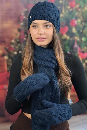 Set "Camellia" (hat, scarf and mittens) denim color