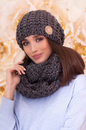 Комплект «Космея» (шапка та шарф-снуд) темно-сірого кольору з графітовим