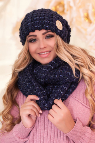 "Cosmea" set (hat and scarf-snood) denim color with blue