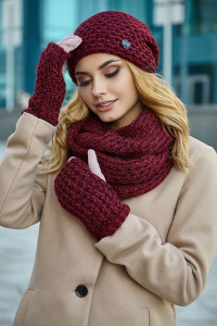 Комплект «Міледі» (шапка, снуд, рукавички) бордового кольору