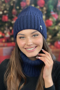 Комплект «Витория» (шапка и баф) темно-синего цвета