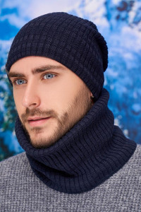 Чоловічий комплект «Кемпбел» (шапка-ковпак, шарф-баф) джинсового кольору